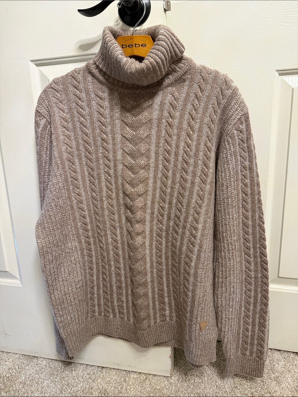 Guess Men's Taupe Cable Turtleneck Sweater